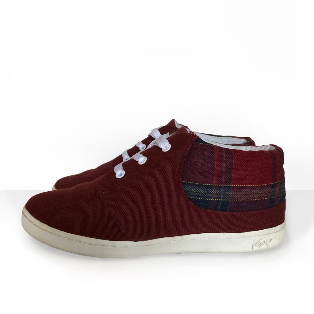 Keep Maroon Plaid Mid Top Lace Up Sneakers Shoes